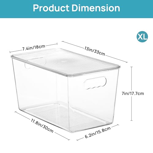 Vtopmart 8 Pack Clear Stackable Storage Bins with Lids,XLarge Plastic Containers with Handle for Pantry Organizer and Storage,Perfect for Kitchen,Fridge,Cabinet, Closet,Bathroom Organization - size: XL(13"L x 7.4"W x 7"H)