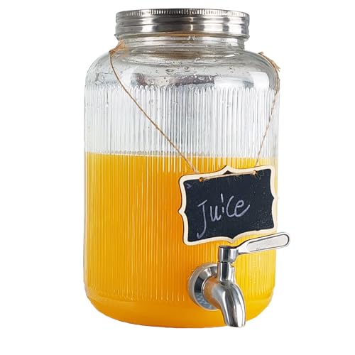 1-Gallon (3.8L) Glass Beverage Drink Dispenser with Stainless Steel Spigot and Lid, Glass Drink Jar Brew Kombucha,Mason jar Container for Water Juice Sun tea Dispenser at Party Fridge,Clear