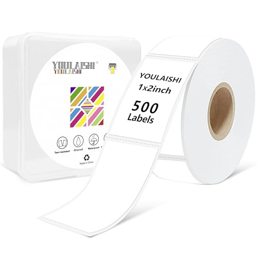 1X2 inch Label Stickers Roll for Thermal Printer 500PCS White Colored Removable Freezer Labels Waterproof Blank Sticker Labels to Write on for Food Containers and Jars - color: White