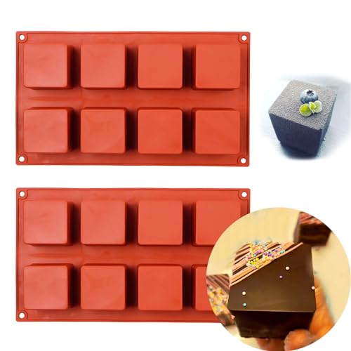 Large Square Silicone Molds, 2 Pack Cololate Cake Mould, 8-Cavity 1.97 Inch Cavities, Mousse Cake Brownie Truffle Candy Pop Truffle - color: 2 PACKS Large Candy Molds Z74