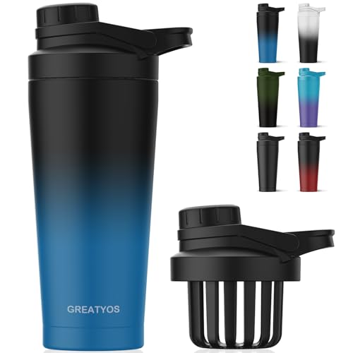 Stainless Steel Shaker Bottle with Noise-Free Design - Patented 24 oz Insulated Metal Shakers Bottles Cup for Protein Mixes and Pre Workout 100% Leak Proof (Dark Navy) - color: Dark Navy