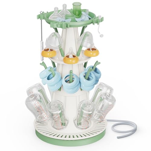 TAZENI Large Baby Bottle Drying Rack with 20 Hooks, Tree-Shaped Space Saving Countertop Bottle Dryer, 360° Air Flow, Non-Slip Stable Base - Baby Bottle Organizer, Newborn Essentials Must Haves