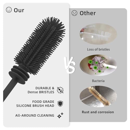 Silicone Bottle Brush and Straw Cleaner Set,Water Bottle Brush Double-Headed,Straw Brush Silicone,Bottle Cleaner Brush for Thermoses and Sports/Water Bottles/Dish/Cup (Black-Grey)