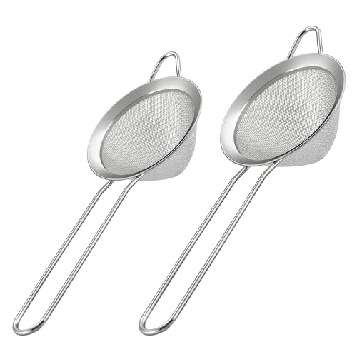 2 Pack Fine Mesh Strainer, Small Stainless Steel Sieves with Handles, for Steeping Loose Leaf Tea, Straining Cocktail, Juice and Sifting Flour, Powdered Sugar (2pcs-Conical) - color: 2pcs-Conical