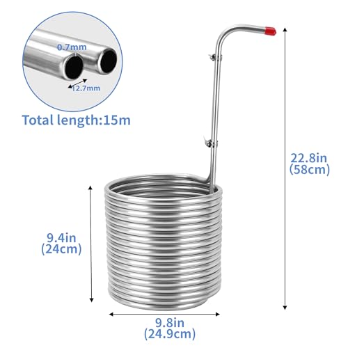 BACOENG 1/2" x 50Ft 304 Wort Chiller, Immerson Chiller, Stainless Steel Tubing Coil for Ice Bath Beer Brewing Tubing Coil, Water Cooler Equipment - size: 1/2" x 50Ft w/ Hose