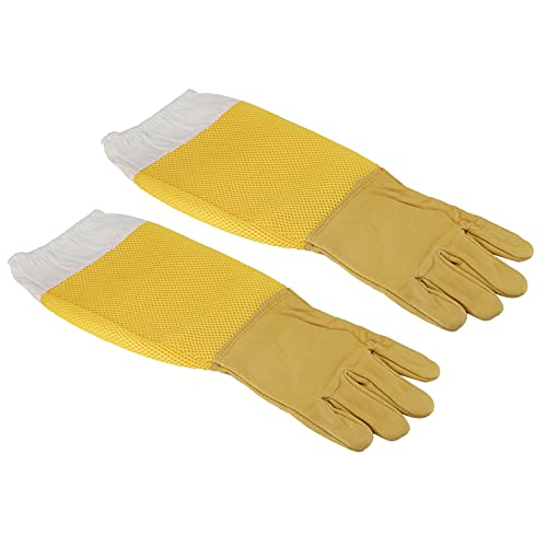 Beekeeping Gloves with Long Sleeves, Breathable Sheepskin Leather, Protective Beekeeper Equipment for Men and Women