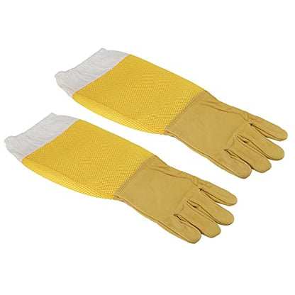 Beekeeping Gloves with Long Sleeves, Breathable Sheepskin Leather, Protective Beekeeper Equipment for Men and Women