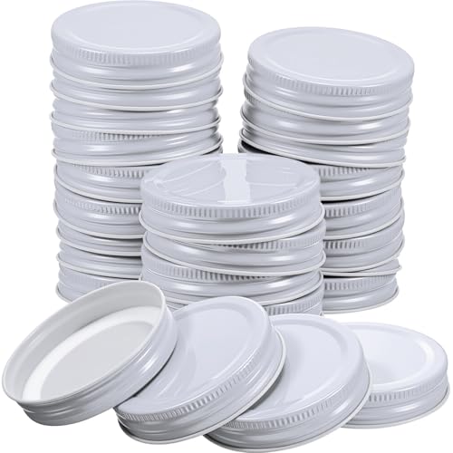 Chuangdi 30 Packs Mason Jar Lids Bulk Regular Mouth Canning Lids Leak Proof Secure Mason Storage Solid Caps (White,Steel) - color: White