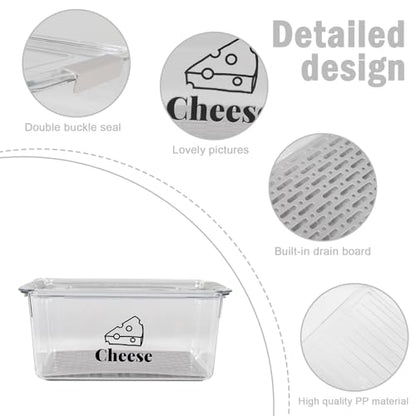 Cheese Holder Food Storage, Airtight Cheese Storage Box with Lid- Non Toxic, Lunch Meat Storage Sandwich Ham Cheeses Salami Sliced Turkey for Refrigerator to Keep Food Fresh,Clear-1Pack