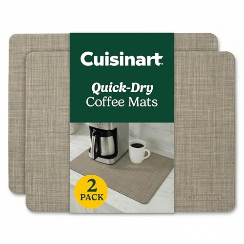 Cuisinart Coffee Mat for Countertop (2 Pack)–Quick-Dry Absorbent Coffee Bar Mat for Espresso Machines & Brew Stations, Also Use as a Dish Drying Mat on Kitchen Counter, Non-Slip, Easy Care, 15” x 20” - color: Taupe