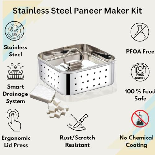 Stainless Steel Paneer Press & Cheese Maker | 450ml Homemade Paneer, Tofu & Soft Cheese Press | Rust Resistant, Dishwasher Safe | Easy Clean Kitchen Tool