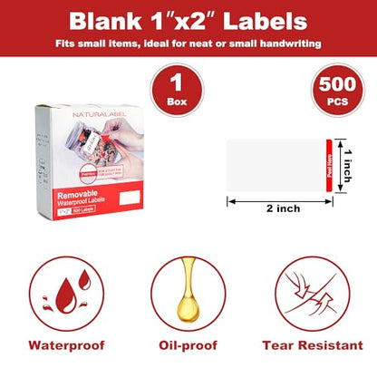 NATURALABEL 500 PCS Blank Removable Freezer Labels with Dispenser - 1" x 2" Food Labels for Meal Prep Containers, Easy Peel-Off Design, No Residue - style: 1 Box (500 Labels)