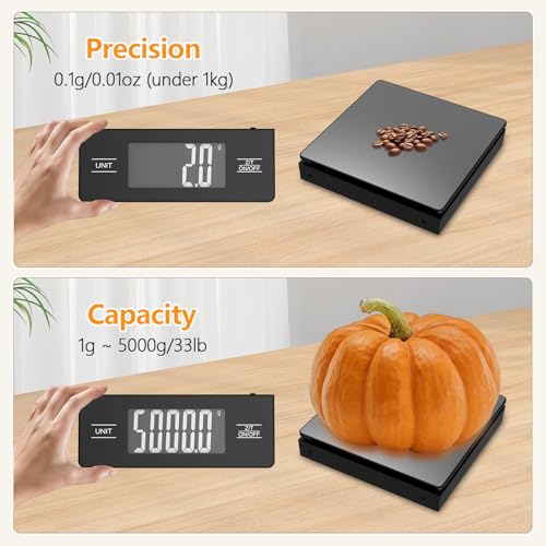 Digital Kitchen Scale with Detachable Display Wireless Food Scale, 11lb/5kg Capacity, 1g Precision, 304 Stainless Steel, Backlit LCD, Tare Function for Baking, Cooking, Meal Prep, Black - color: Matte Black