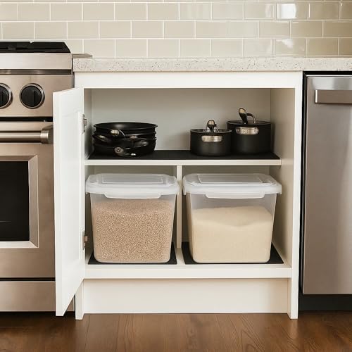Lustroware Jumbo Food Storage Container Set of 2 with Lids – 12 & 17 Quart Airtight Latching Boxes, Heavy-Duty Stackable Bins for Rice, Flour, Pet Food, Closet, Pantry, Kitchen, Pantry, Made in Japan