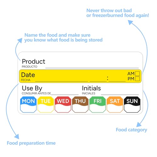 2 Rolls 1000 Pcs 1 inch X 2 inch Restaurant Quality Shelf Life Food Rotation Labels, Self-Adhesive Removable for Reusable Containers, Food Safety Date Sticker, Leftover Labels - style: 1*2in-1000pc-Yellow-Black2