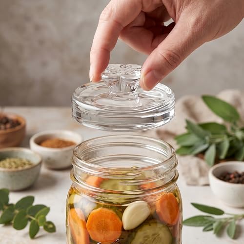Okllen 9 Pack Glass Fermentation Glass Weights for Large Wide Mouth Mason Jars Easy Grip Handle, Dishwasher Safe