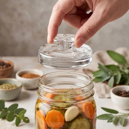 Okllen 9 Pack Glass Fermentation Glass Weights for Large Wide Mouth Mason Jars Easy Grip Handle, Dishwasher Safe