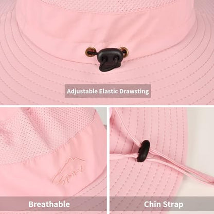 Sun Hats for Men Women Fishing Hat UPF 50+ Breathable Wide Brim Summer UV Protection Hat - color: 1pack-pink