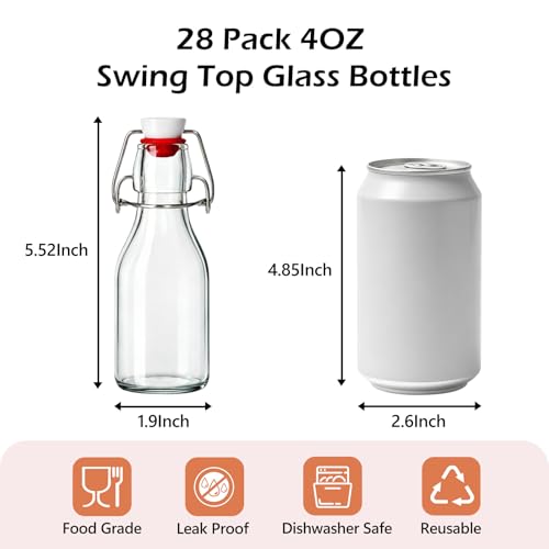 KEYWING 28 Pack 4oz Swing Top Glass Bottles with Airtight Lids, Small Flip Top Glass Bottles for Vanilla Extract, Syrups, Limoncello, Coquito, Mead, Hot Sauce & Infused Oils - size: 4oz 28 pack