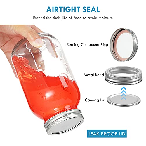 YEBODA 32 oz Mason Jars Canning Jars with Airtight Lids and Bands 6 Pack Ideal for Preserving, Meal Prep, Overnight Oats, Jam, Jelly, Jams, Spice, Sauces, Salads, Yogurt, Wedding Favors