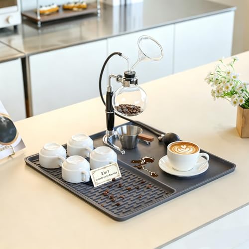 Caketime 2 In 1 Silicone Coffee Bar Mat Accessories Detachable Dish Drying Rug Rack Stone for Kitchen Countertop Under Sink Home House Apartment Office Essentials Espresso Machine Must Have - color: Gray, size: 16" x 16"