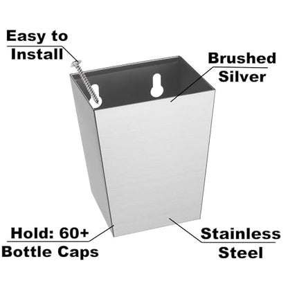 Brushed Silver Bottle Top Collector Wall Mount Beer Cap Catcher Stainless Steel Narrow - color: Brushed Silver