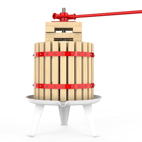 3.2 Gallon Fruit and Wine Press, Manual Cider Press with Solid Beech Wood Basket - color: Red, size: 3.2 Gallon