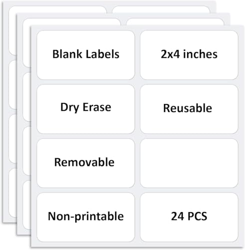 Reusable Dry Erase Labels for Organizing, Storage Bin, Craft, Jars, Pantry Labels, Sticky Notes for Office School Home Gift Chioce, Removable (2x4 inches, 24PCS) (White) - color: White