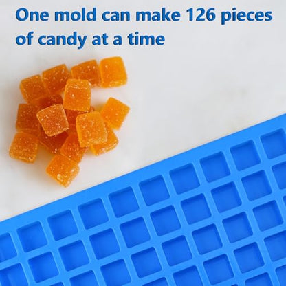 Sakolla 2 Pack Square Silicone Candy Molds, Nonstick 126 Cavity Mini Silicone Molds for Chocolate, Hard Candy, Gummy, Ice Cubes, Ganache (Blue) - color: Mini Square 2 Pcs/Buue
