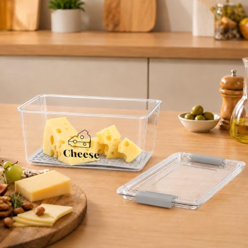 Cheese Container Airtight with Draining Basket Cream Cheese Sliced Cheeses Box with Lid Saver for Fridge Cheeses Keeper Cream Block Shredded Storage Box Saver (Clear) - color: Clear