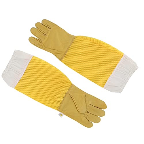 Beekeeping Gloves with Long Sleeves, Breathable Sheepskin Leather, Protective Beekeeper Equipment for Men and Women