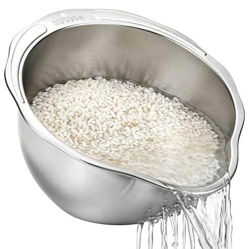 Palksky Rice Strainer & Rice Washing Bowl Stainless Steel - 5.6 Qt Professional Fine Mesh Rice Washer for Kitchen - Heavy Duty Rice Rinser, Cleaner & Drainer Colander for Quinoa, Grains & Fruit - color: 5.6 Qt Rice Strainer