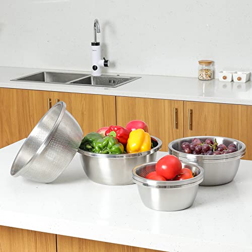 Paoli 304 Stainless Steel Fine Mesh Colander Set, 3.5QT Large Capacity Strainer with Mixing Bowl — Rinse Fruits, Veggies, Rice & Drain Pasta, Dishwasher Safe (2-Piece) - color: Primary Colors, size: 3.5qt