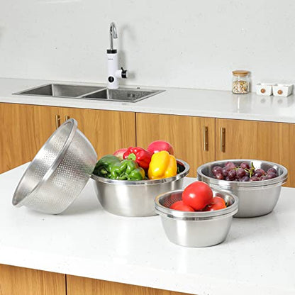 Paoli 304 Stainless Steel Fine Mesh Colander Set, 2QT Large Capacity Strainer with Mixing Bowl — Rinse Fruits, Veggies, Rice & Drain Pasta, Dishwasher Safe (2-Piece) - color: Primary Colors, size: 2qt