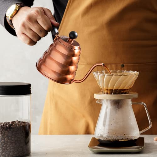 Mixpresso Gooseneck Pour Over Coffee Kettle, Barista Pour Control Design For Coffee & Tea High-Grade Stainless Steel 1.2 Liter (40 Oz) Drip Coffee Induction Cooker, Copper Stovetop Kettle - color: Bronze