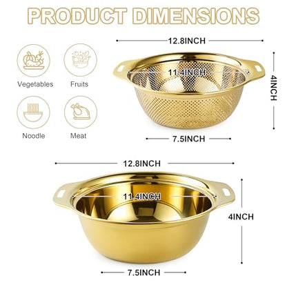 Gulex Colander Stainless Steel 5-quart with Bowls, Strainer Kitchen, Gold - color: Gold, size: 5QT