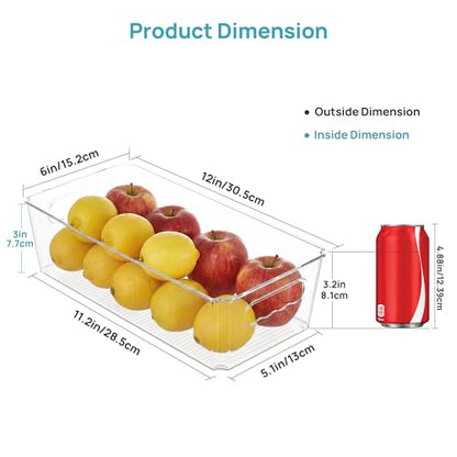 Vtopmart 4pcs Clear Organizers and Storage Bins, Plastic Storage Containers with Handles for Fridge, Freezer, Pantry, Cabinet, Kitchen Organization - size: Without Lid