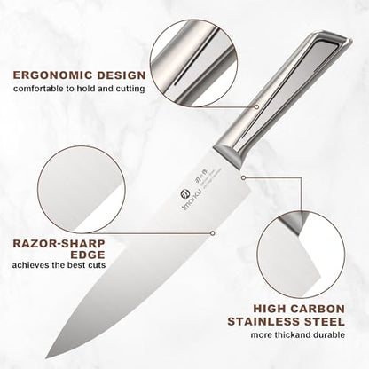 imarku High Carbon Stainless Steel Gyutou Knife Set with Block, Precision-Forged Razor Sharp 10–15° Edge, Ergonomic Non-Slip Handle, Built-in Sharpener, Brown, Best Gift Choice, Cooking Enthusiasts - color: Silver/Brown