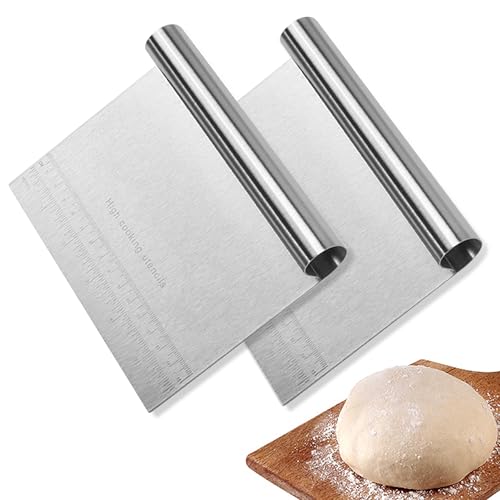 CoguZed 2 Pack Stainless Steel Pastry and Dough Cutter/Scraper/Knife Set, Ideal for Baking, Bread, Cake, Pizza, Multi purpose Bench Scraper with Measuring Scale