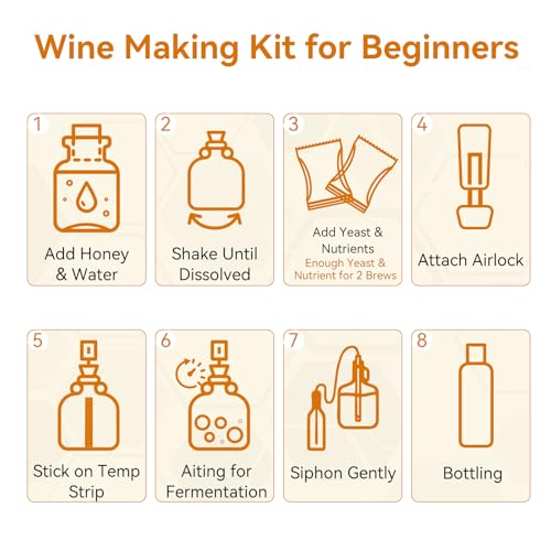 Mead Making Kit for Beginners - Complete Home Brewing Starter Set with Reusable Supplies, 1 Gallon Glass Honey Wine Fermentation Jar with 4 Pcs Bottles Yeast & Nutrients Hydrometer Operation Guide - size: 1 Gallon Kit with 4 Bottles
