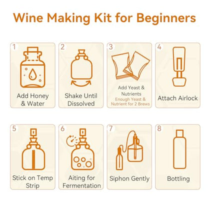 Mead Making Kit for Beginners - Complete Home Brewing Starter Set with Reusable Supplies, 1 Gallon Glass Honey Wine Fermentation Jar with 4 Pcs Bottles Yeast & Nutrients Hydrometer Operation Guide - size: 1 Gallon Kit with 4 Bottles
