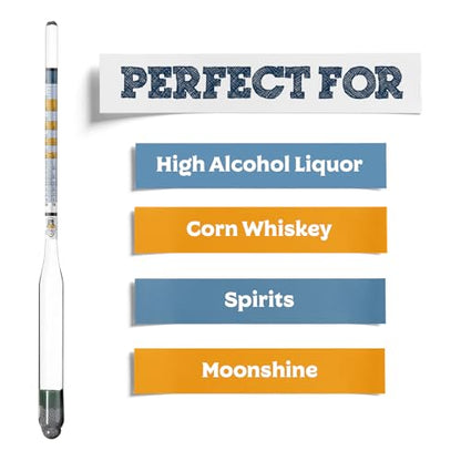 Fermentaholics Proof and Tralle – Accurately Measure Alcohol Content – for Distilled Alcohol and Spirits, Moonshine – Alcohol Hydrometer, Alcoholmeter – 0-200 Proof