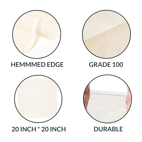 4-Pack Cheesecloth, 20x20 Inch Hemmed Cheese Cloth for Straining, Reusable Unbleached Cotton Strainer for Cooking, Baking, Juicing, and Cheese Making (Grade 100) - size: 4 Pack