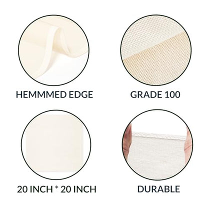 4-Pack Cheesecloth, 20x20 Inch Hemmed Cheese Cloth for Straining, Reusable Unbleached Cotton Strainer for Cooking, Baking, Juicing, and Cheese Making (Grade 100) - size: 4 Pack