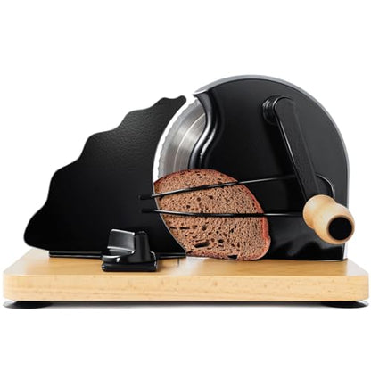 Manual Bread Slicer for Homemade Bread, Bread Cutter for Adjustable and Even Slices, Classic Hand Crank Sourdough Slicer with Scale Line & Powerful Suction Cup, Sharp Stainless Steel Blade (Black) - color: Black