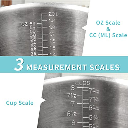 Measuring Cup, [Upgraded, 3 Measurement Scales, Including Cup Scale, ML Scale, Ounce Scale], Newness Stainless Steel Measuring Cup with Marking with Handle, 64 Ounces (2.0 Liter, 8 Cup) - size: 64 OZ (8 Cup, 2000 ML)