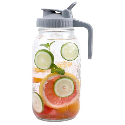 Mason Jar Pitcher Wide Mouth 64 OZ Glass Jars With Pour Spout Lids Airtight Leak-proof 2 Quart Water Pitcher With Handle For Iced Tea, Milk, Sun Tea, Lemonade, Iced Coffee - color: 64 OZ