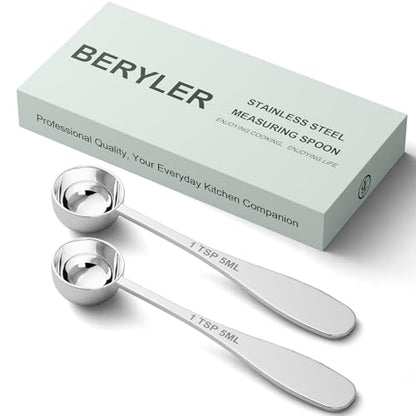 2PCS 1tsp(1/3tbsp, 5 ml) Single Measuring Spoon, Stainless Steel Individual Teaspoon, Metal Measure Scoop with Gift Box - size: 1 tsp | 1/3 tbsp | 5 ml | 1/6 oz