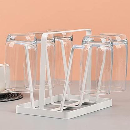 Metal 6 Cup Silicone Protective Hooks Mug Drying Rack, Non-Slip Bottle Drying Holder Tree for Glasses, Mugs Organizer (White) - color: White
