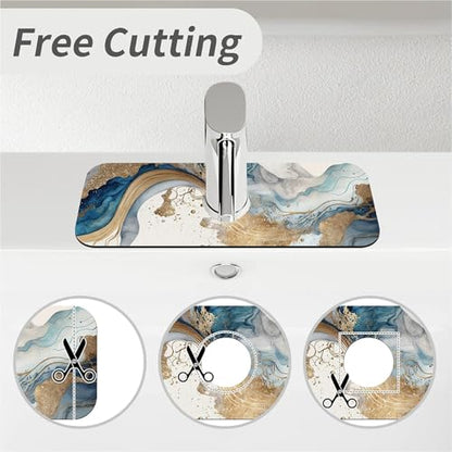Kitchen Sink Splash Guard，Natural blue and gold marble Faucet Mat Sink Gadgets-Super Absorbent Fast Drying Mat Drip Catcher for Kitchen, Bathroom,Sink Mat, Dish Drying Mat, Bathroom(15" X 5.5" ) - color: Natural blue and gold marble
